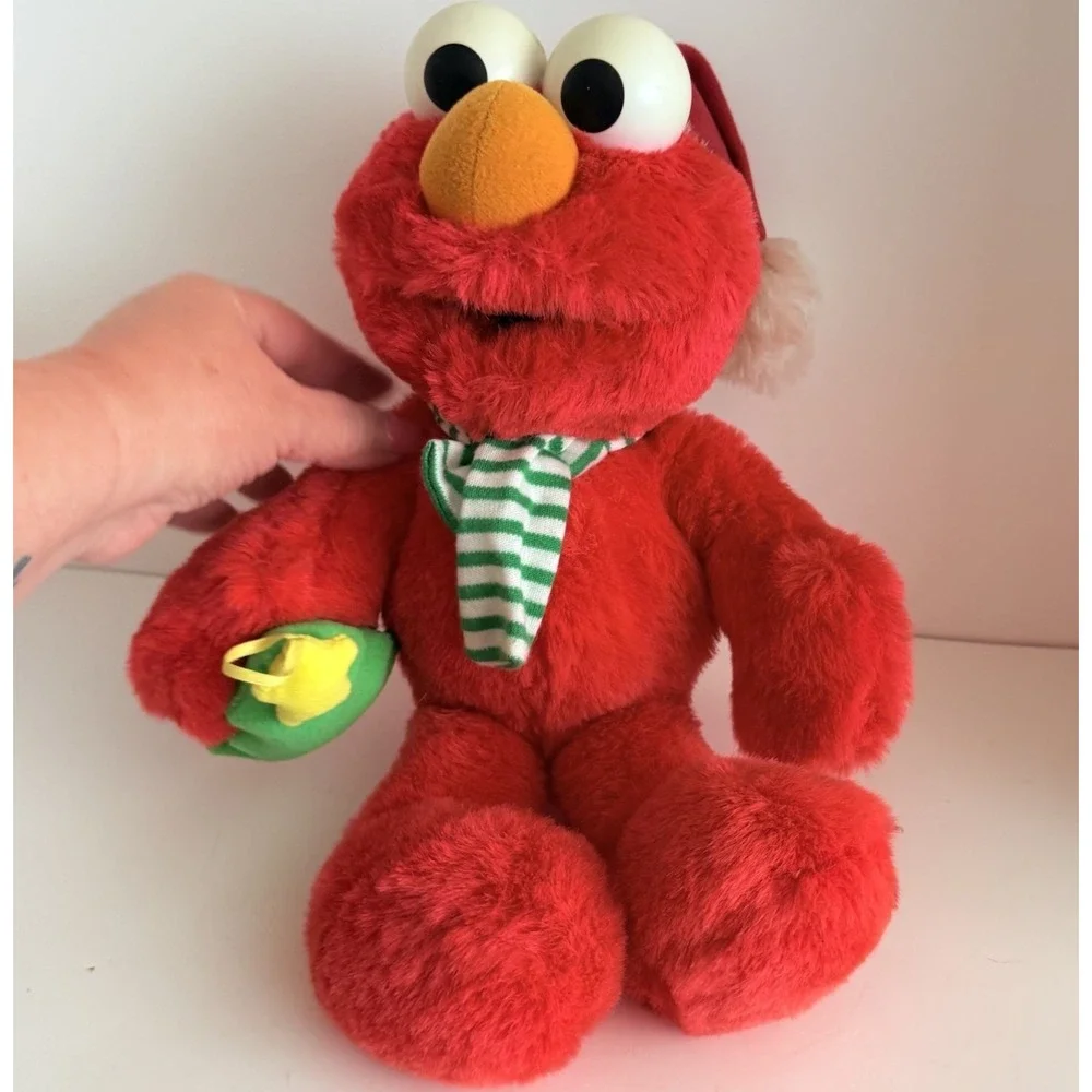 Christmas Elmo Plush 14" Talking Doll Striped Scarf Santa Hat Works - Picture 2 of 7